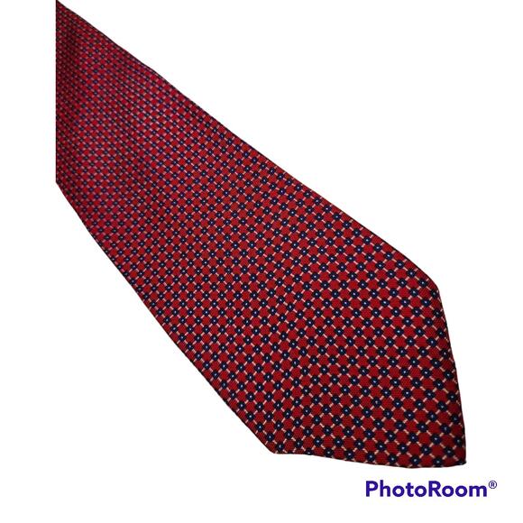 Lauren Ralph Lauren LRL red blue square pattern silk tie - Picture 1 of 6